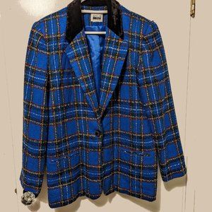 Leslie Fay Personal  16 Large Blazer Jacket Wool Tweed Blue/plaid Vintage